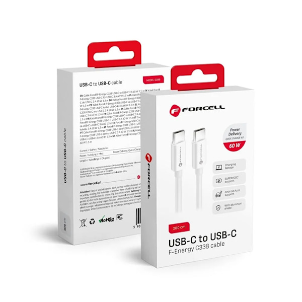 Forcell USB-C till USB-C Kabel 2m - Vit