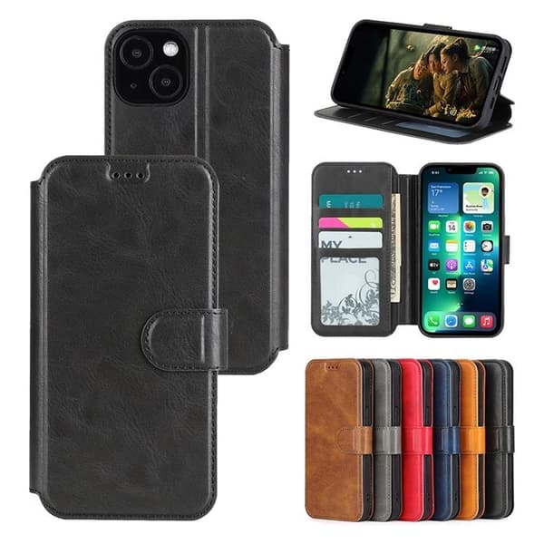 BOOM iPhone 14 Plus -lompakkokotelo Calfskin - Musta Black