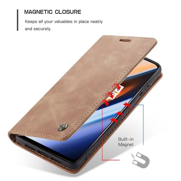 CASEME 013 Flip Konstläder Plånboksfodral för OnePlus 7 - Brun