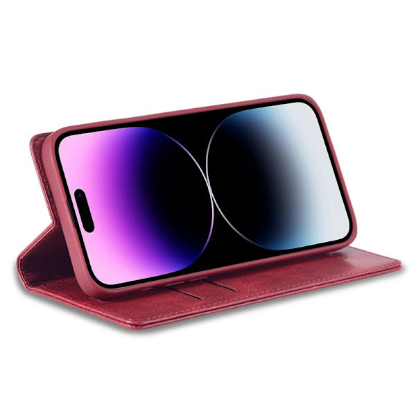 LC.IMEEKE iPhone 14 Pro Max Plånboksfodral Konstläder - Röd