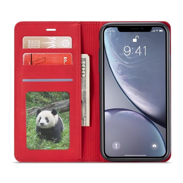 FORWENW iPhone XR Plånboksfodral i Silkeslen Konstläder - Röd