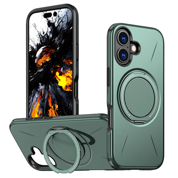 Mobilskal till iPhone 16 Plus MagSafe Rotating Kickstand TPU + PC Grön