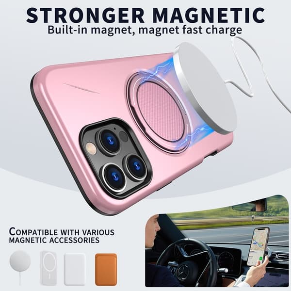 Mobilskal till iPhone 16 Pro MagSafe Rotating Kickstand TPU + PC Rosa