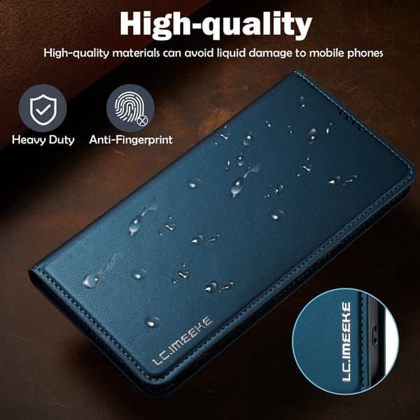 LC.IMEEKE L1 Series iPhone 16 Pro Max Plånboksfodral Konstläder - Blå