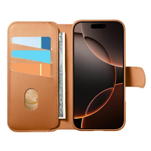 CASENEO iPhone 16 Plånboksfodral Magnetiskt RFID-Skydd Konstläder - Brun