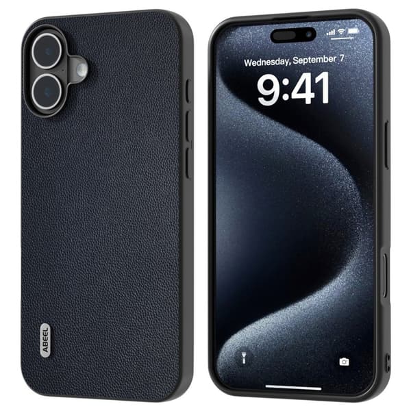 ABEEL Mobilskal till iPhone 16 Plus Äkta Läder Coated PC+TPU Blå