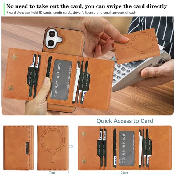 Mobilskal till iPhone 17 MagSafe Kickstand Tri-fold Korthållare - Brun Brun