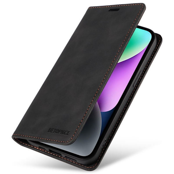 BETOPNICE 003 iPhone 15 Plus Plånboksfodral Konstläder - Svart