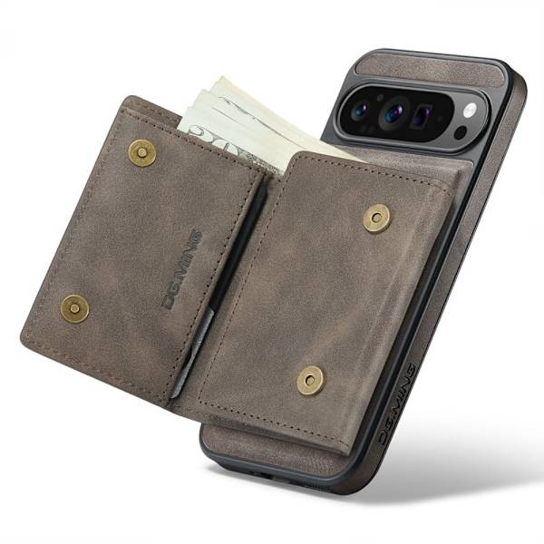 DG.MING M6 Series Konstläder Plånboksfodral för Google Pixel 9 Pro - Brun