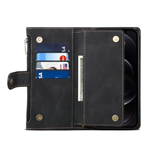iPhone 14 Pro Plånboksfodral Flap Zipper Strap - Svart Svart