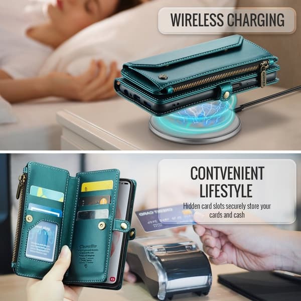 CASEME Plånboksfodral Konstläder för Samsung Galaxy S21 5G - Grön