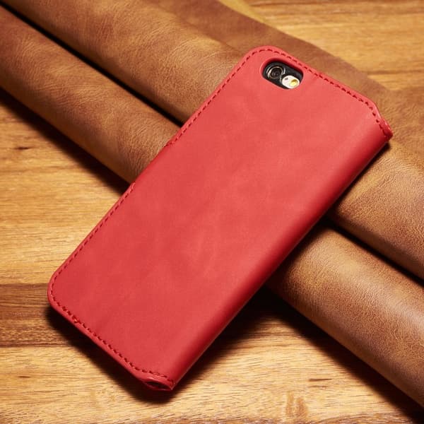 DG.MING Retro Style Konstläder Plånboksfodral Mobilskal för iPhone 6s/6 - Röd