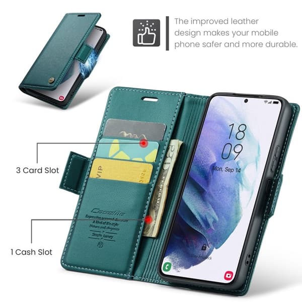 CASEME Plånboksfodral Konstläder för Samsung Galaxy S21+ 5G - Grön