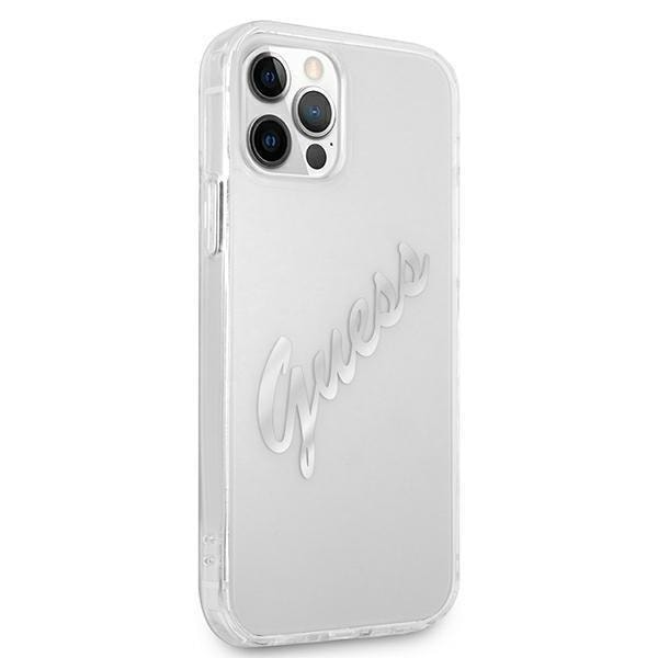 Guess Vintage Script Silver Skal iPhone 12 / 12 Pro - Transparent Silver