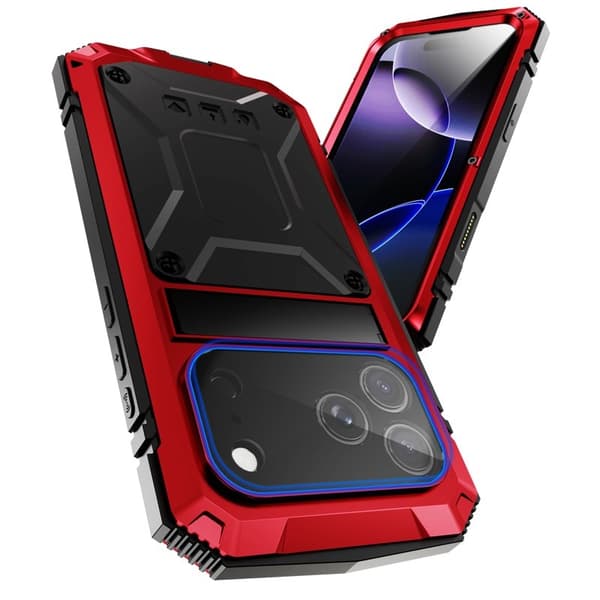 R-JUST Mobilskal till iPhone 17 Pro Max PC + Silikon + Metall Kickstand Röd