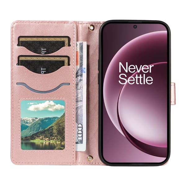 OnePlus 15 5G Plånboksfodral Rhombus Konstläder Roséguld