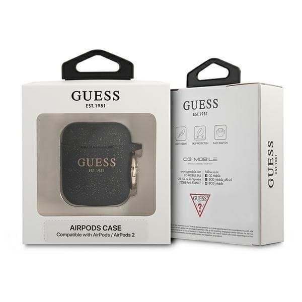 Guess Silicone Glitter Skal AirPods - Musta Black