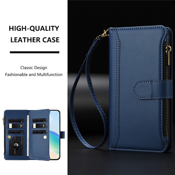 iPhone 17 Pro Plånboksfodral Zipper Med Rem - Blå Blå