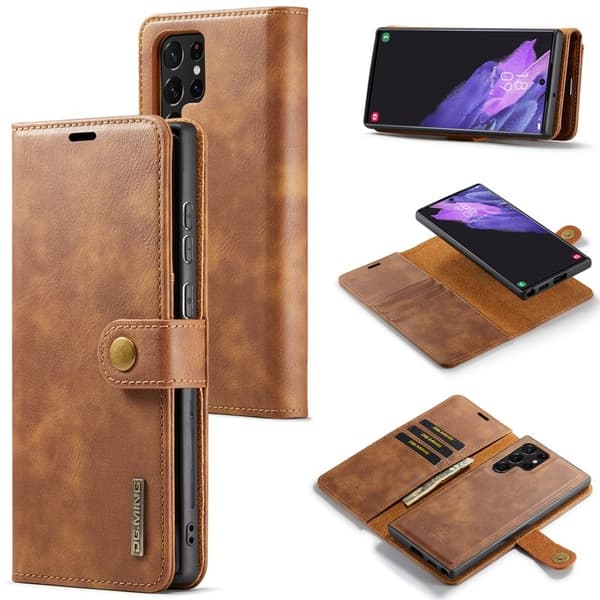DG.MING Samsung Galaxy S25 Ultra Plånboksfodral Äkta läder - Brun