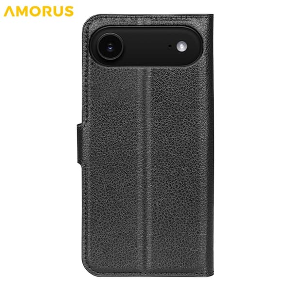 AMORUS iPhone Air Konstläder Plånboksfodral Flipstativ Litchi - Svart Svart