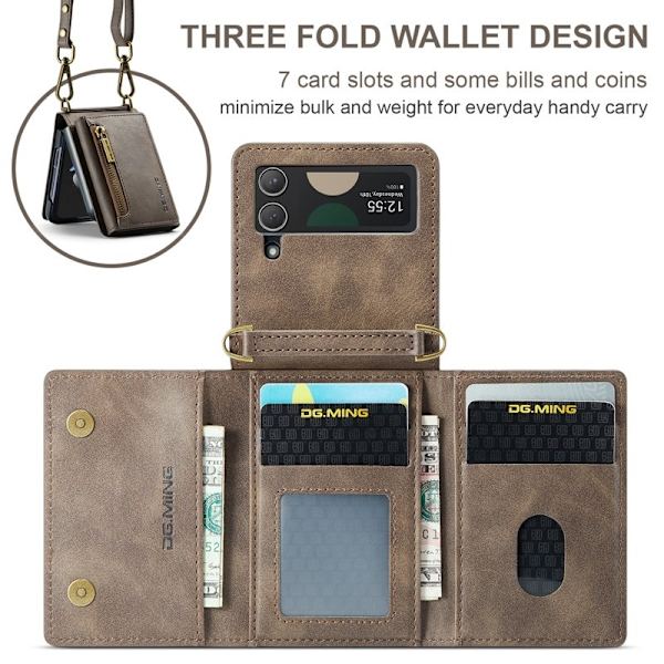 DG.MING Samsung Galaxy Z Flip4 Plånboksfodral RFID-Skydd Brun