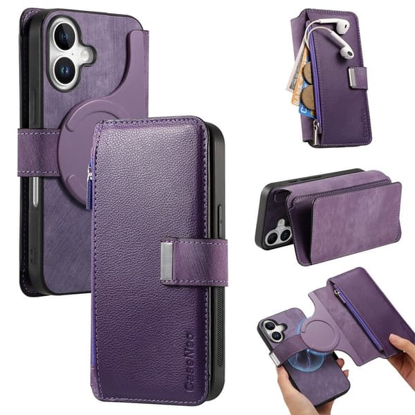 CASENEO MW-02 iPhone 16 Plus Plånboksfodral Konstläder - Lila