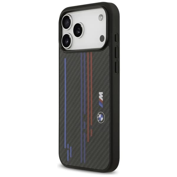 BMW telefontaske til iPhone 17 Pro Max MagSafe M Kevlar linjer & Logo - Sort Svart