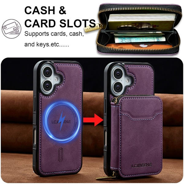 LC.IMEEKE L6 iPhone 17 Plånboksfodral Konstläder - Lila