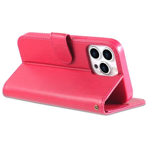 AZNS iPhone 15 Pro Plånboksfodral Konstläder med ställ - Röd