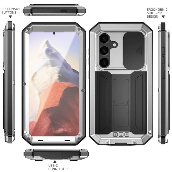 R-JUST Mobilskal till Galaxy S24+ PC+Silicone+Metal Silver
