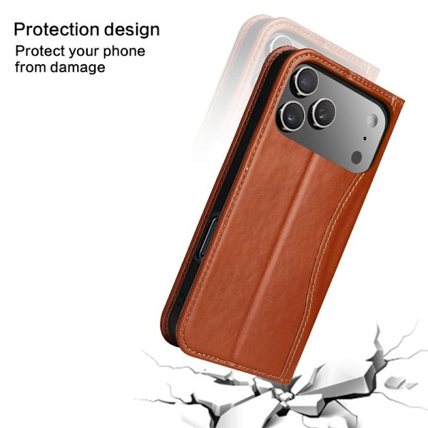 FIERRE SHANN iPhone 17 Pro Plånboksfodral Äkta läder - Brun