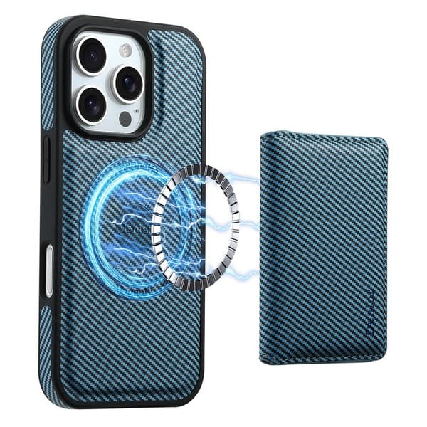 DENIOR Mobilskal till iPhone 16 Pro Max Äkta Läder Med Magnet - Blå