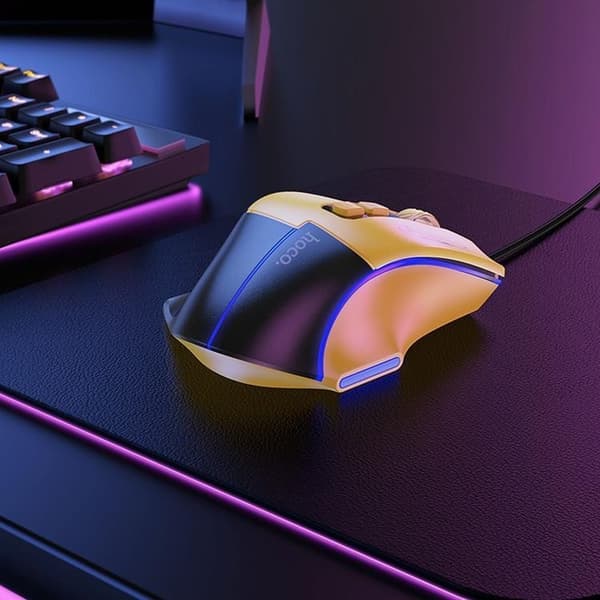 Hoco Wired Gaming Mus USB-A 3600DPI - Svart/Gul Svart
