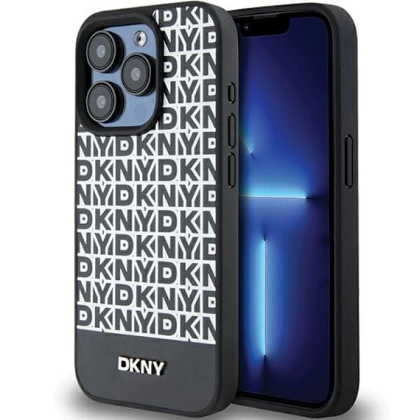 DKNY iPhone 15 Pro Mobilskal Magsafe Läder Printed Pattern Svart