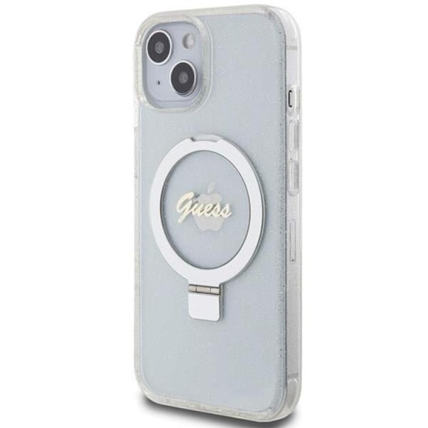 Guess Mobilskal till iPhone 15/14/13 MagSafe Ringställ Script Glitter Transparent