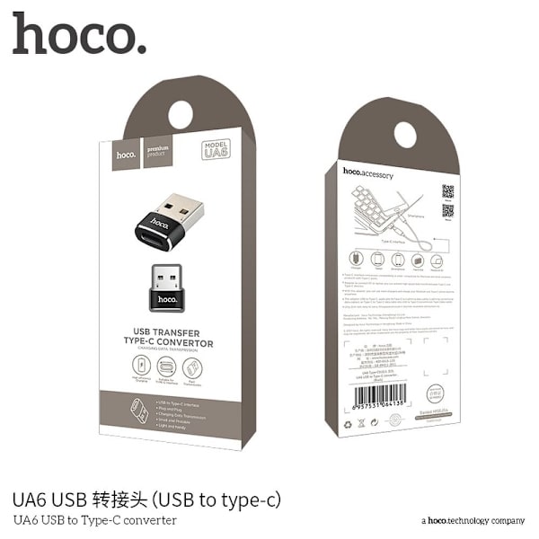 HOCO adapter OTG USB till USB-C UA6 svart Svart