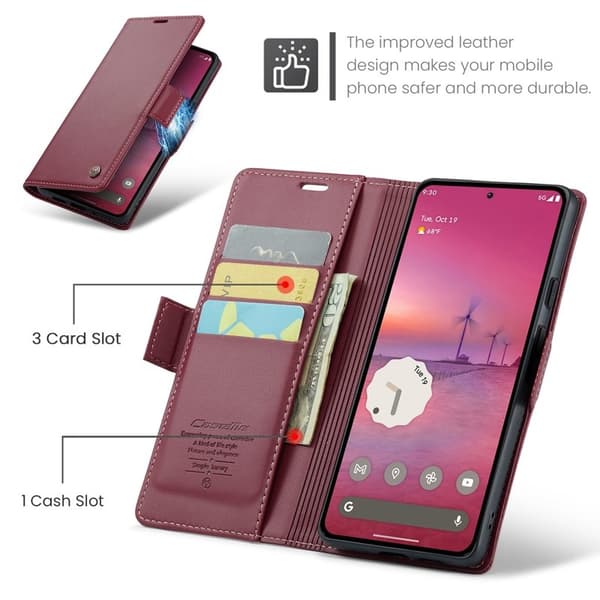 CASEME Plånboksfodral Konstläder till Google Pixel 9 Pro XL - Röd
