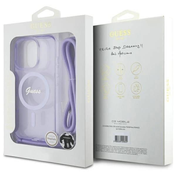 Guess Mobilskal till iPhone 16 Pro Max MagSafe Crossbody Cord Script - Lila Lila