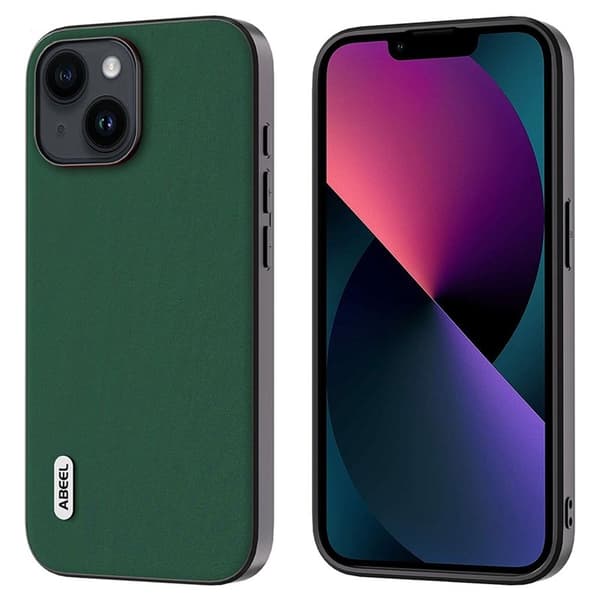 ABEEL Mobilskal till iPhone 13 Silkeslen Äkta Läder PC+TPU Grön