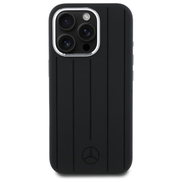 Mercedes telefontaske til iPhone 16 Pro MagSafe silikone lodrette striber - sort Black