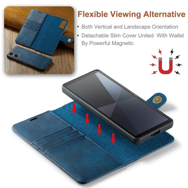 DG.MING Sony Xperia 10 VI Plånboksfodral 2 i 1 Removable Äkta läder - Blå