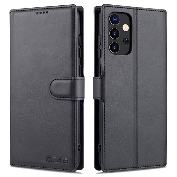 AZNS Stand Plånboksfodral i Konstläder för Samsung Galaxy A72 - Svart