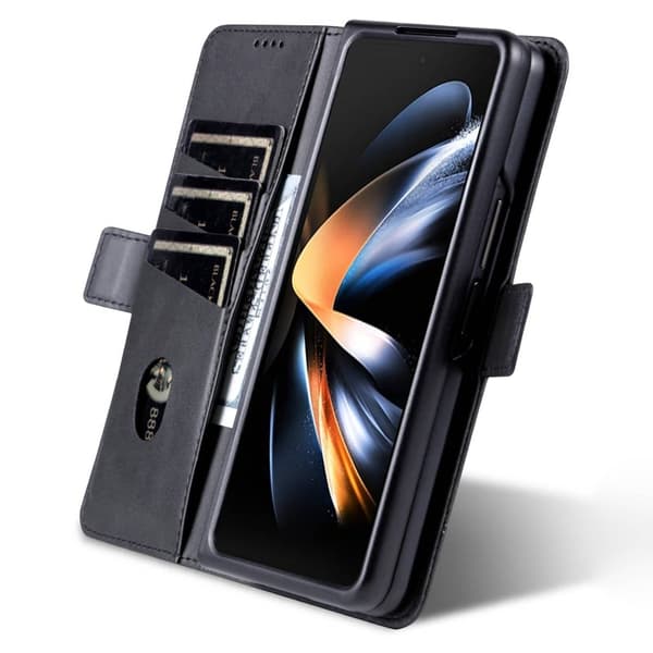 AZNS Samsung Galaxy Z Fold4 Plånboksfodral Konstläder - Svart