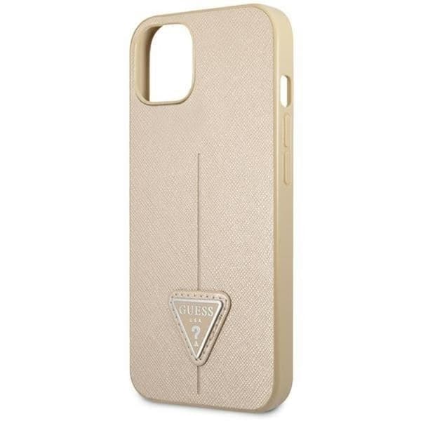 GUESS iPhone 14 Plus -kotelo Saffiano Triangle Logo - Beige Beige