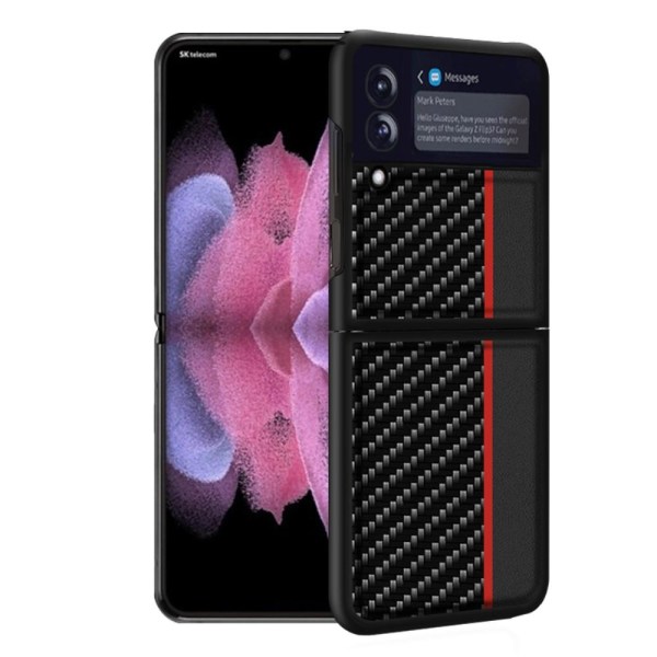 Carbon Stripe mobilcover til Samsung Galaxy Z Flip 3 - Rød Red