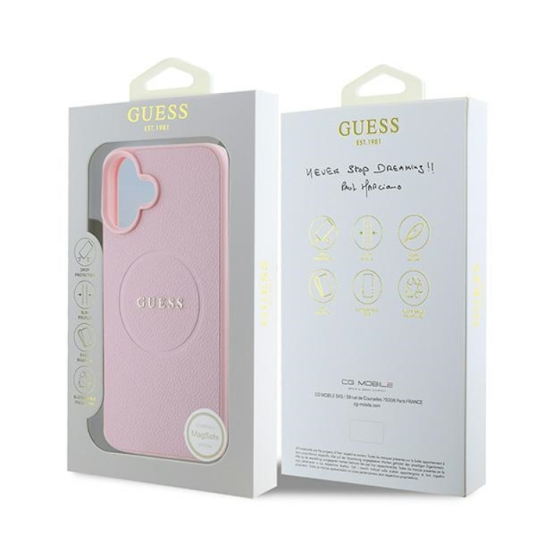 Guess Mobilskal till iPhone 16 Plus Magsafe Grained Ring - Rosa Rosa
