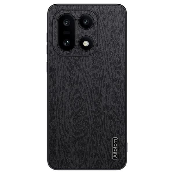 Mobilskal till OnePlus 15 5G Wood Texture PU Läder Svart