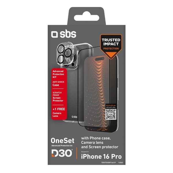 SBS Mobilskal till iPhone 16 Pro Max Plus Skärmskydd Plus kameraskydd D30