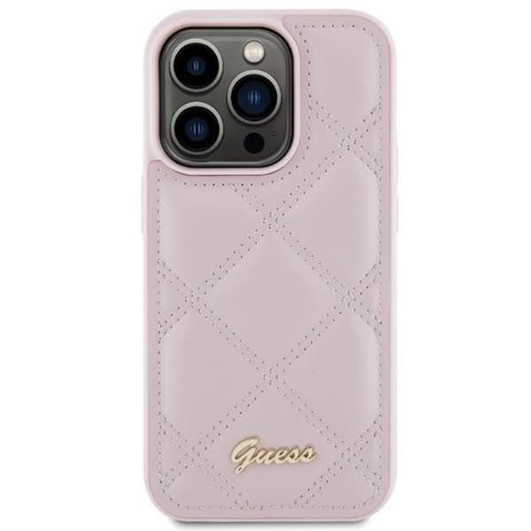 Guess iPhone 15 Pro Mobilskal Quilted Metal Logo - Rosa Rosa
