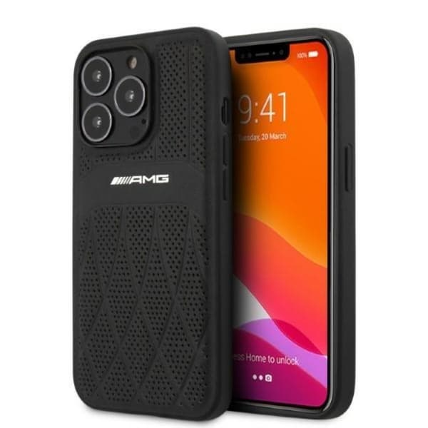 AMG Mobilskal till iPhone 13 Pro Max Läder Curved Lines - Svart Svart